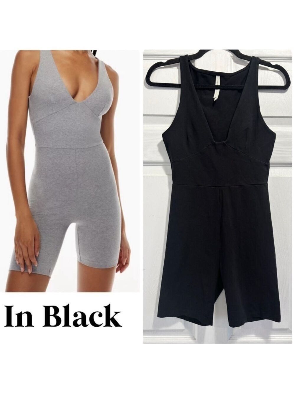Aritzia The Group Babaton Soft Contour Romper Black V-Neck Bodysuit Size Medium